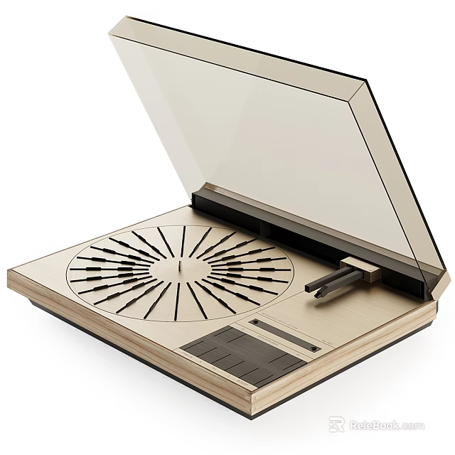 Modern Golden Turntable With Open Transparent Cover And Radial Platter Design 3d model 