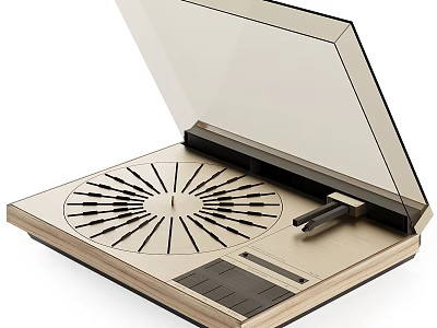 Modern Golden Turntable With Open Transparent Cover And Radial Platter Design 3d model