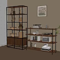 Modern Interior Decor With Wooden Metal Shelves Vases Books Painting And Potted Plant
