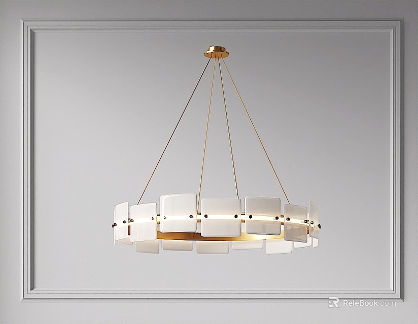Modern Geometric Chandelier With Gold Metal Frame And White Square Panels 3d model 