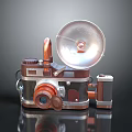 Vintage Camera With Flash Attachment And Retro Metal Body Design
