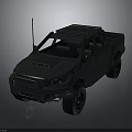 Black Pickup Truck With Roof Rack Antenna And Off Road Tires