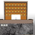 Elegant Reception Desk With Marble Countertop And Lighted Display Cabinet For Organized Bottles