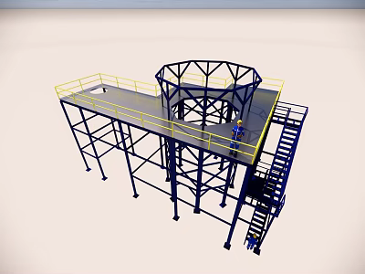 Industrial Equipment Metal Frame Platform With Yellow Safety Railings Stairs And Support Columns 3d model