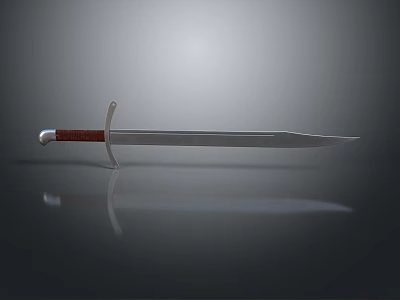 Classic Medieval Weapon Sword With Silver Steel Blade And Red Leather Handle On Dark Background 3d model