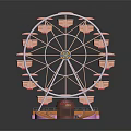 Pink and Orange Ferris Wheel Model With Small Pavilion And Decorative Base 3d model