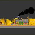 Vintage Train On Railroad Tracks With Desert Cactus Hay Bales And Horse