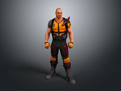 Bald Head Man In Yellow Black Outfit With Red Shoulder Gear 3D Model Character 3d model