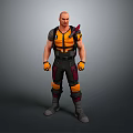 Bald Head Man In Yellow Black Outfit With Red Shoulder Gear 3D Model Character