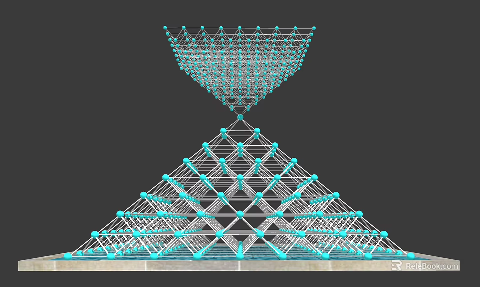 Geometric Garden Ornament With Metal Frame Blue Spheres Pyramid And Funnel Shape 3d model 