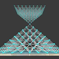 Geometric Garden Ornament With Metal Frame Blue Spheres Pyramid And Funnel Shape
