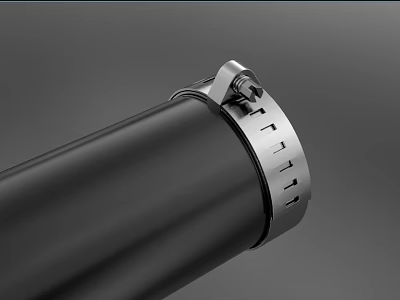 Black Industrial Pipe With Stainless Steel Flange And Metal Bolt Connector 3d model