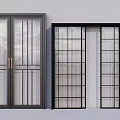 Modern Sliding Doors With Grid Glass Panels And Black Frames For Interior 3d model