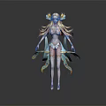 3D Fantasy Fairy Character With Golden Long Hair And Blue Green Ornamental Flowing Ribbons