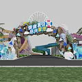 Colorful Summer Themed Entrance With Slide Palm Trees And Water Pool Decorations