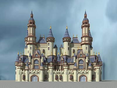 Intricate Historical Ancient Castle Architectural Design With Spires Towers And Stone Windows 3d model