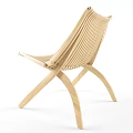 Modern Wooden Lounge Chair With Slat Design And Comfortable Lightweight Natural Frame