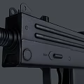 Black Submachine Gun Weapon Featuring Barrel Magazine and Ergonomic Grip Design 3d model