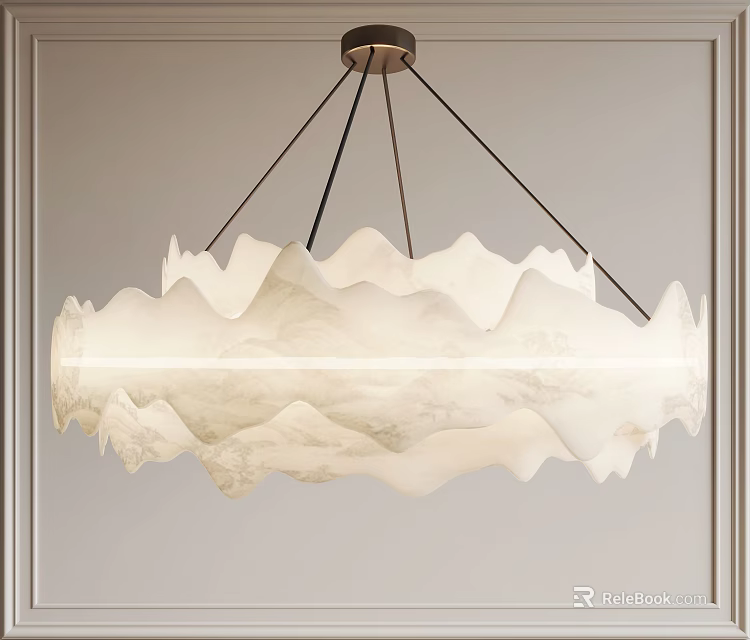 Elegant Modern Pendant Light With White Wave Inspired Design And Marble Textured Shade Black Cords 3d model 