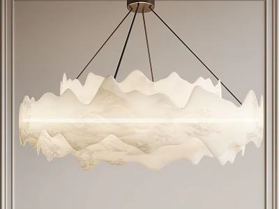 Elegant Modern Pendant Light With White Wave Inspired Design And Marble Textured Shade Black Cords 3d model