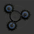 Vintage Industrial Mechanical Device With Metal Frame Blue Ringed Spherical Components and Intricate Mechanical Details