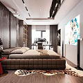 Modern Living Dining Room Interior Design With Black Sofa Wooden Flooring And Decorations