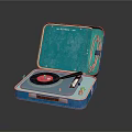 Vintage Portable Record Player With Open Green Case Red Vinyl And Turntable Needle