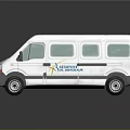 White Van With Luxurious Journey Text And Colorful Logo Design