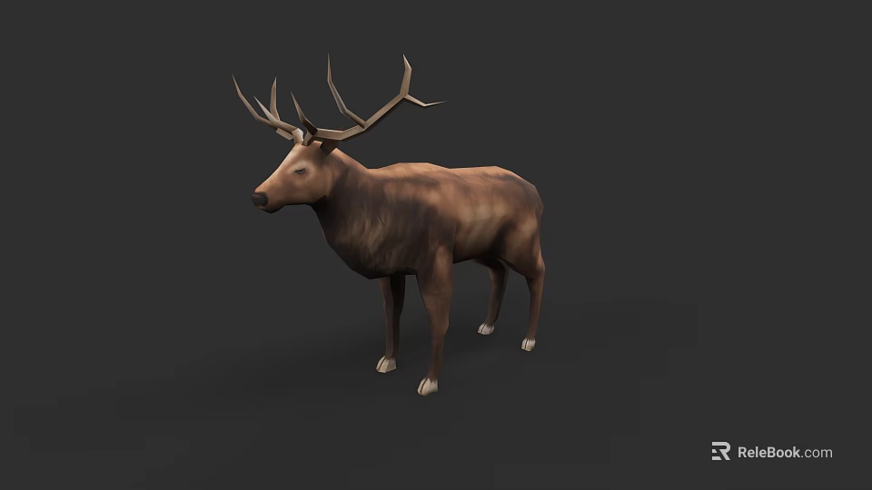 Realistic 3D Deer Model With Large Antlers Brown Body And White Hooves 3d model 