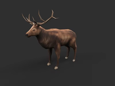 Realistic 3D Deer Model With Large Antlers Brown Body And White Hooves 3d model