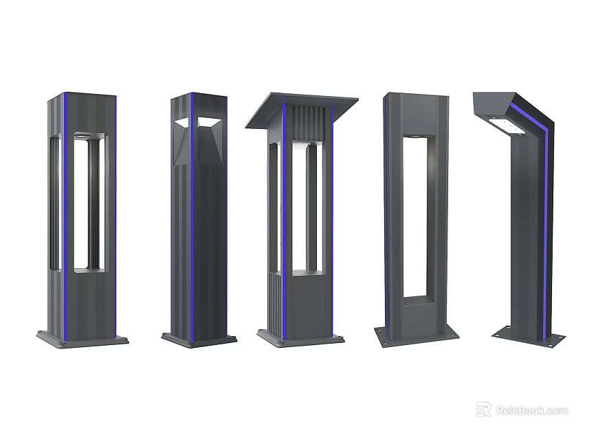 Modern Outdoor Lamp Posts With Different Designs And Black Blue Accents 3d model 
