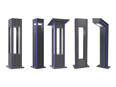 Modern Outdoor Lamp Posts With Different Designs And Black Blue Accents 3d model