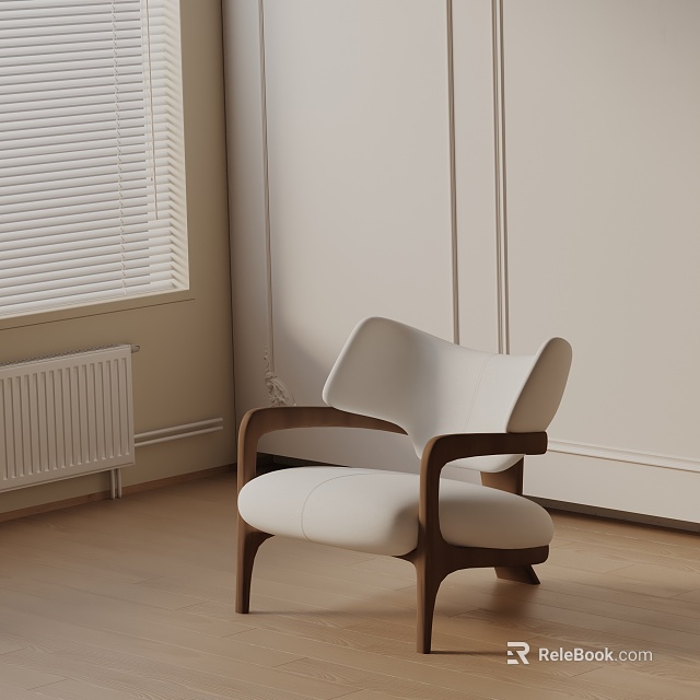 Modern White Butterfly Shaped Back Accent Chair With Wooden Frame In Bright Room 3d model 
