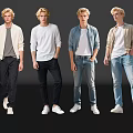 Four Young Men in Different Casual Styles Standing Together with White Shoes