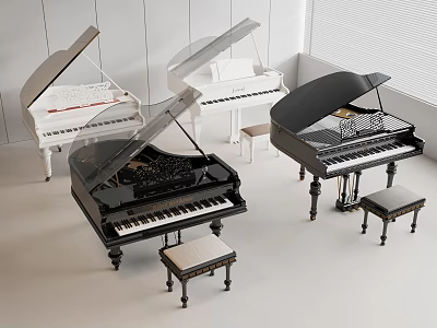 High Quality Musical Instruments Including Grand Pianos And Matching Stools For Sale 3d model