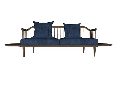 Modern Navy Blue Two Seater Sofa With Wooden Frame And Comfortable Cushions 3d model