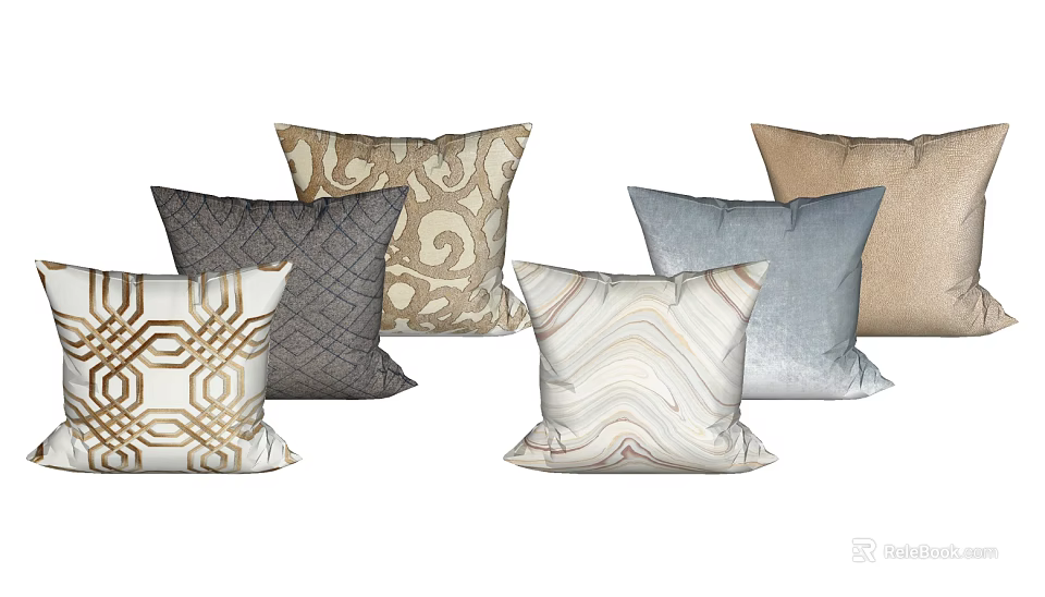Decorative Throw Pillows With Various Patterns And Neutral Tones For Home Decor 3d model