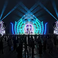 Beauty Queen Stage Event With Crown Design Colorful Lighting Effects And Audience Crowd