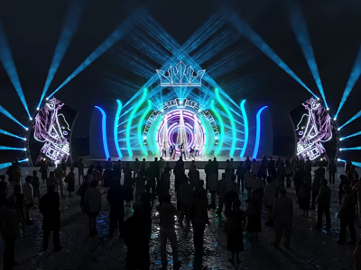 Beauty Queen Stage Event With Crown Design Colorful Lighting Effects And Audience Crowd 3d model