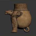 Hand Carved Traditional Pottery Sculpture With Human Like Legs And Intricate Patterns