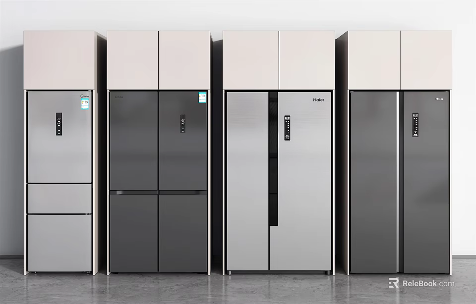 Modern Refrigerators Featuring Various Styles And Sleek Silver Gray Designs In Kitchen 3d model