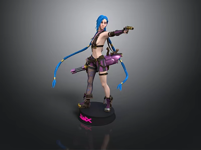 Anime Female Character Statue With Blue Twin Tails Purple Outfit And Weapon 3d model