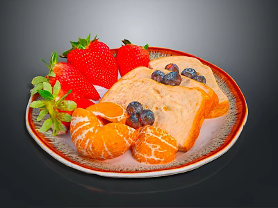 Vibrant Fresh Plate With Strawberries Blueberries Tangerine Segments And Toast 3d model