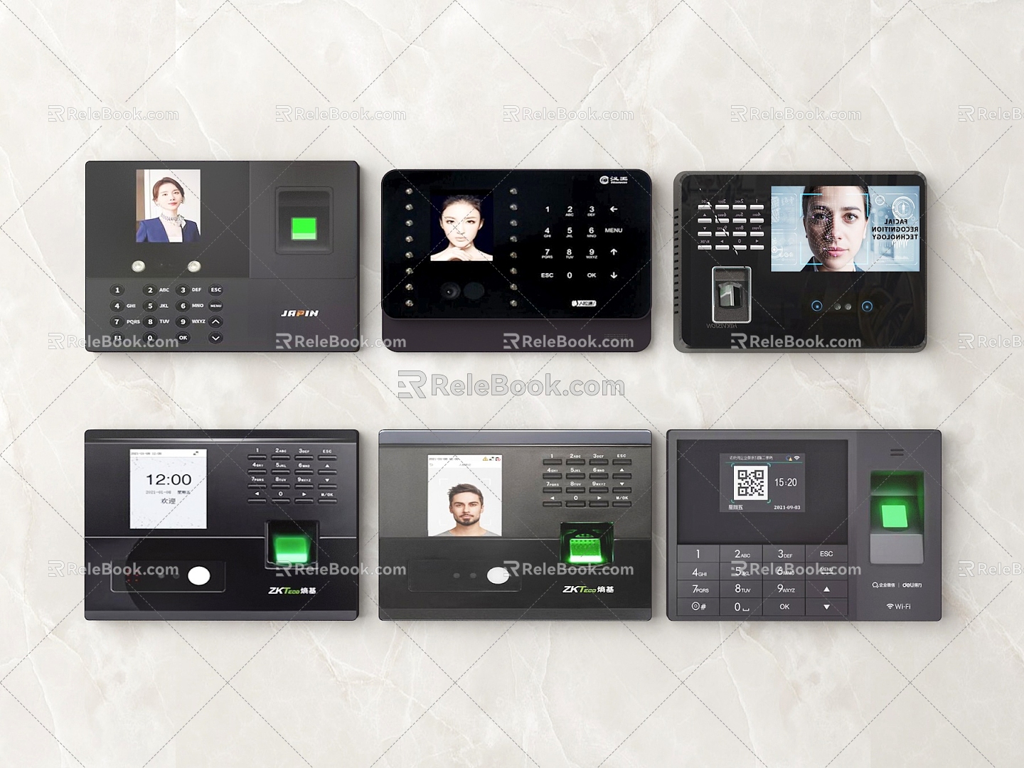 Modern fingerprint machine punch card machine face machine face recognition machine intelligent machine 3d model