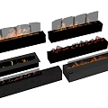 Modern Electric Fireplaces With Long Rectangular Design And Realistic Flame Effects 3d model