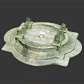 Circular Stone Garden Fountain With Decorative Sculptures And Ornamental Outdoor Planters