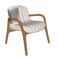 Modern Comfortable Single Chair With Light Upholstery Vertical Tufted Backrest And Curved Wooden Armrests