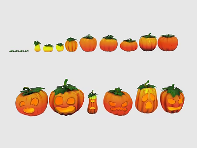 Various Pumpkins and Carved Jack o Lanterns in Different Sizes and Shapes 3d model