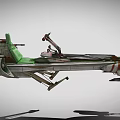 Futuristic Sci Fi Spaceship With Green Red Accents And Detailed Engine Structure