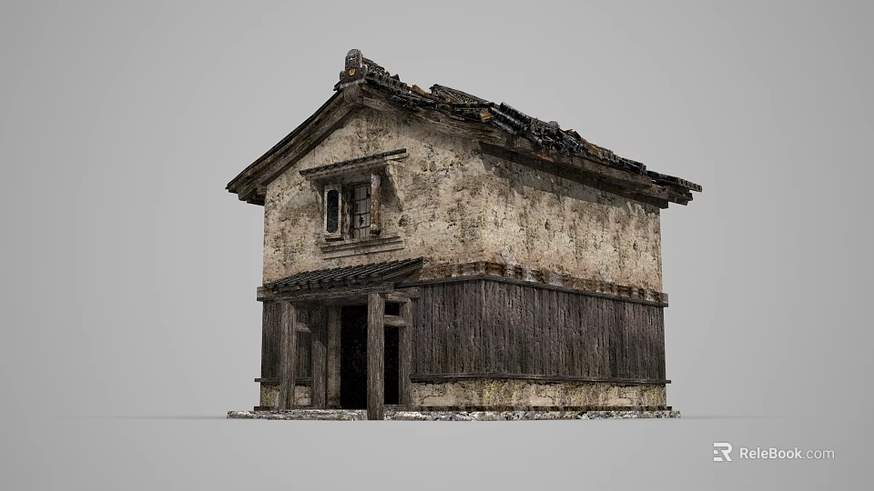 Ancient Traditional Building Structure With Stone Walls Wooden Doors And Tiled Roof 3d model 